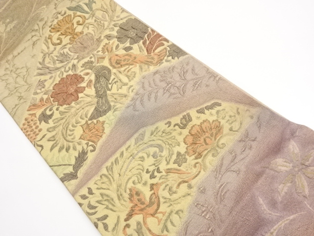 JAPANESE FUKURO OBI / MATELASSE / WOVEN FLOWER & BIRD